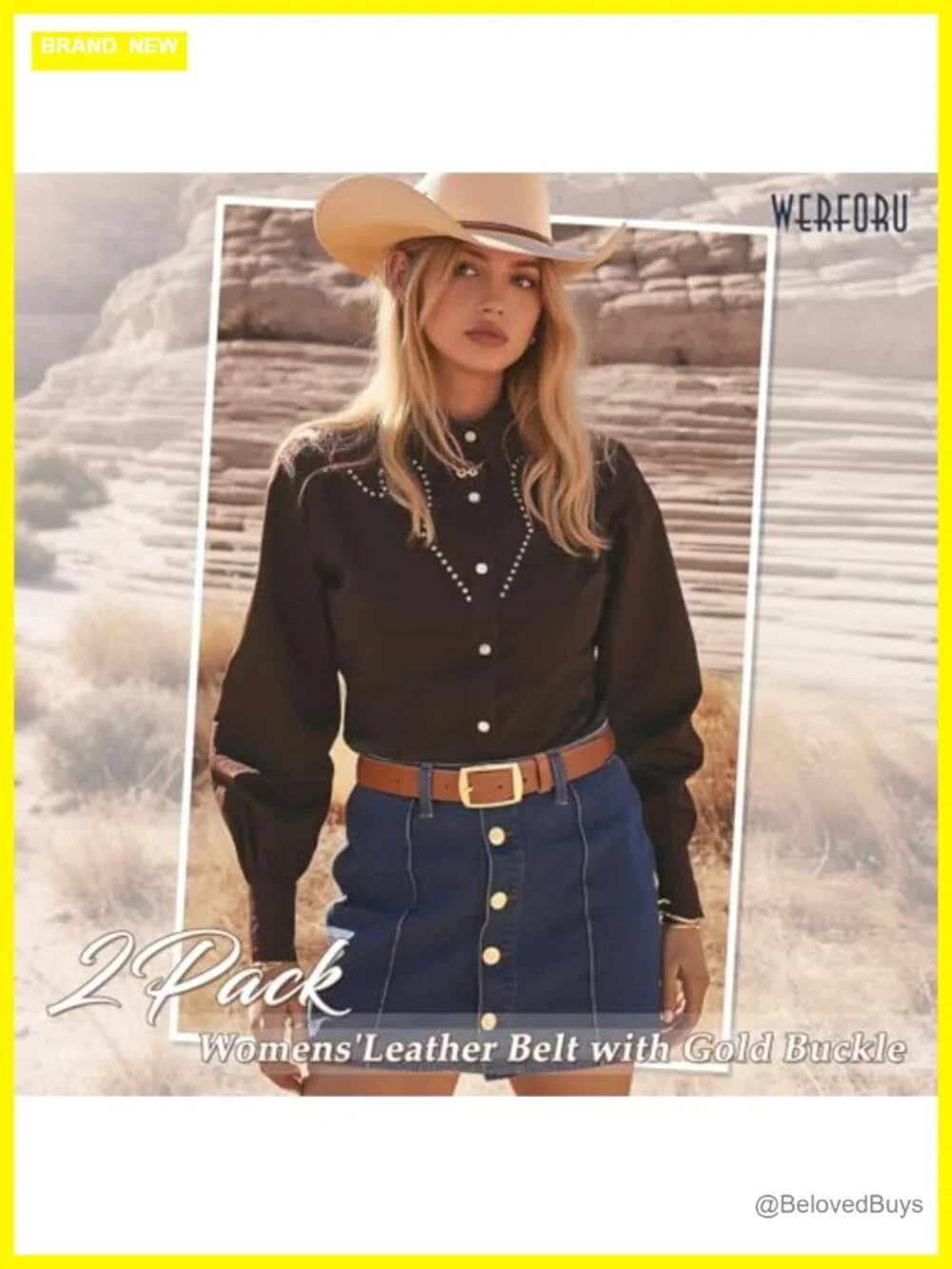 Women's PU Leather Belts with Gold Pin Buckle, 2 Pack Fashion Waistbands for